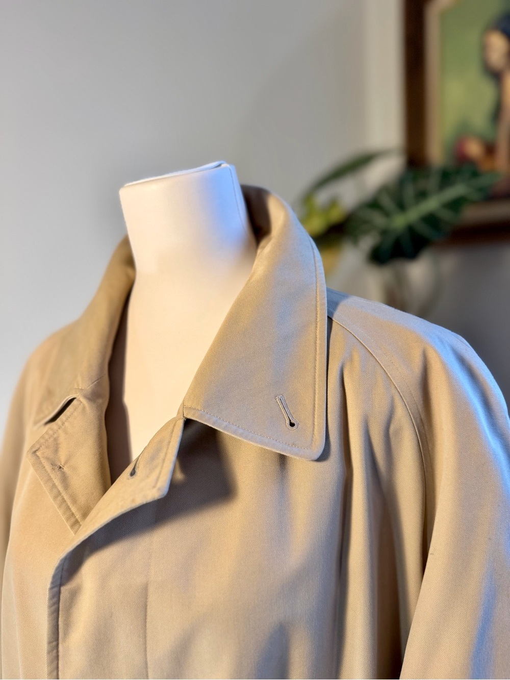 Vintage Burberrys Balmacaan Trench Rain Coat Nova Check Lining Khaki 42R 90s XL - Picture 4 of 13